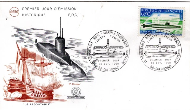 Poste militaire - ENVELOPPE AVEC CACHET SOUS-MARIN L' INFLEXIBLE- BREST SOUS MARINS MARINE