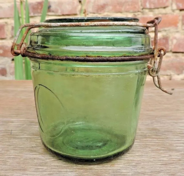 Bocal Bocaux ancien Durfor Verre Vert Converse 500 cuisine déco loft