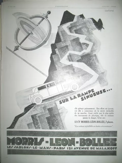 Publicite De Presse Morris-Leon-Bollee 12 Cv Illustration Dorland French Ad 1929