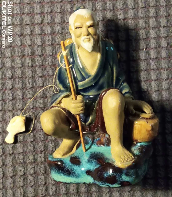 Vintage Chinese Shiwan Mudman Fisherman Figurine