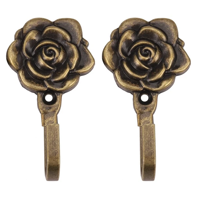 2P2Pcs Metal Rose Flower Curtain Tie Back Tieback Holders Wall Hooks Decor V5W7