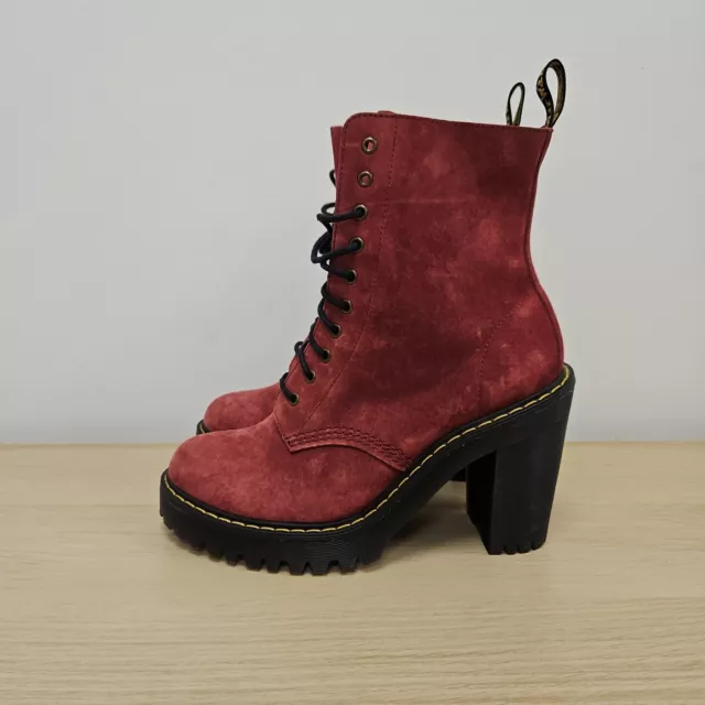 DR. MARTENS KENDRA cherry arcadia red leather heeled boots uk 7 eu