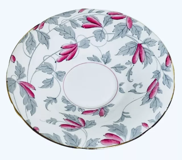 Royal Grafton England ASHLEY Bone China Pink|Gray Floral Saucer