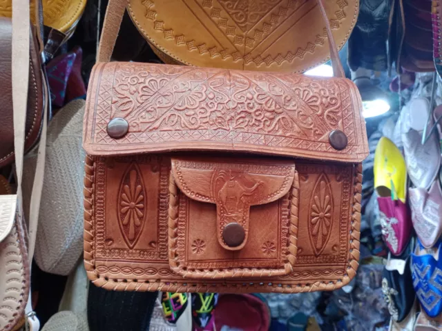 Beautiful Vintage Boho Handmade Moroccan Tooled Leather Structured