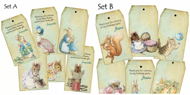 Set of 6 Beatrix Potter Peter Rabbit Personalised Tags - Set A or B