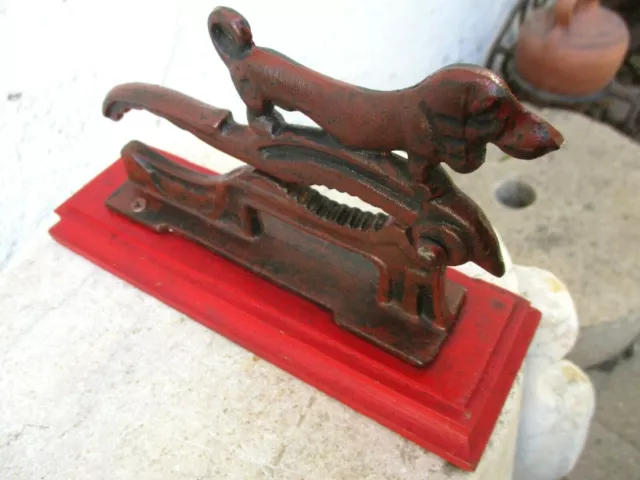 Vintage Iron & Wood Base Nut Cracker Lever Nutcracker Press Dachshund Dog Shape
