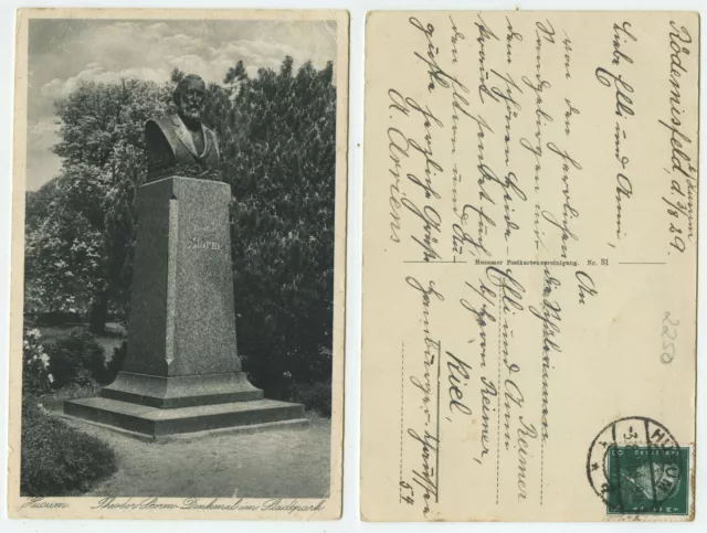 86498 - Husum - Theodor Storm-Denkmal - Ansichtskarte, gelaufen 3.8.1929