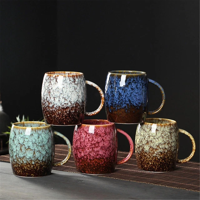 Taza de café leche creativa de cerámica esmaltada cambio de horno gran capacidad simple
