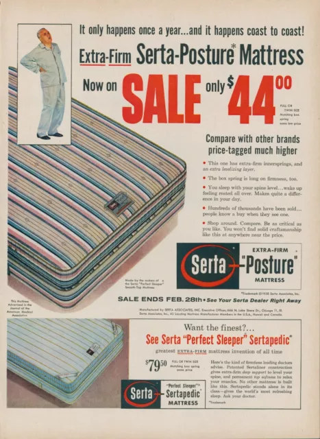 1958 Serta Posture Mattress Perfect Sleeper Sertapedic Vintage Print Ad L14