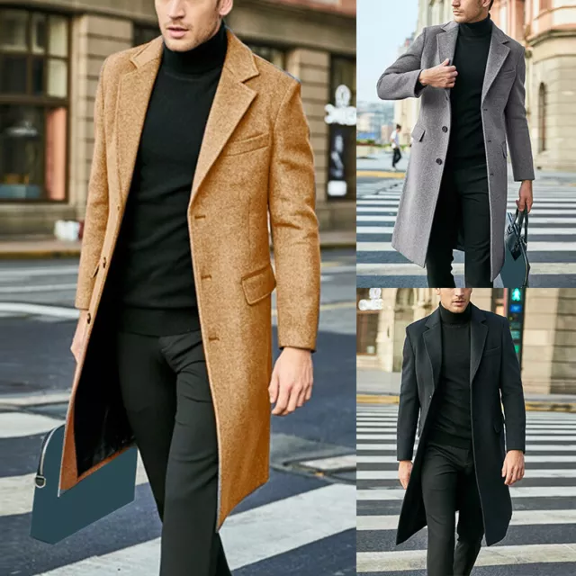 Invernale da Uomo Cappotto Trench Lungo Giacca a Vento Casual Ufficio Smart T -