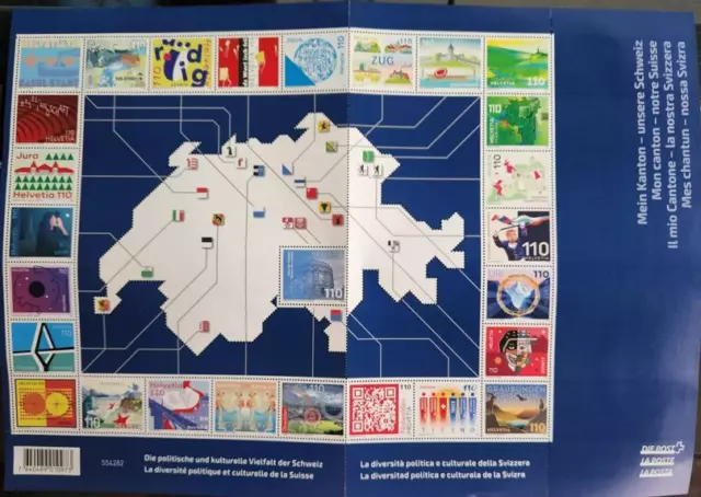 Switzerland 2022 My Canton-Our Switzerland Beautiful Map Sheet of 27 stamps MNH