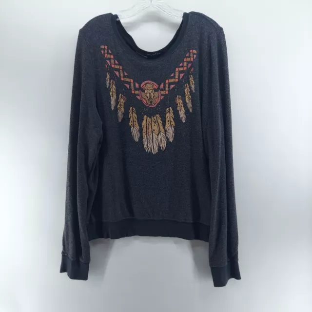 wild fox sweater women's size L casual boat neck classic tribal feathers print