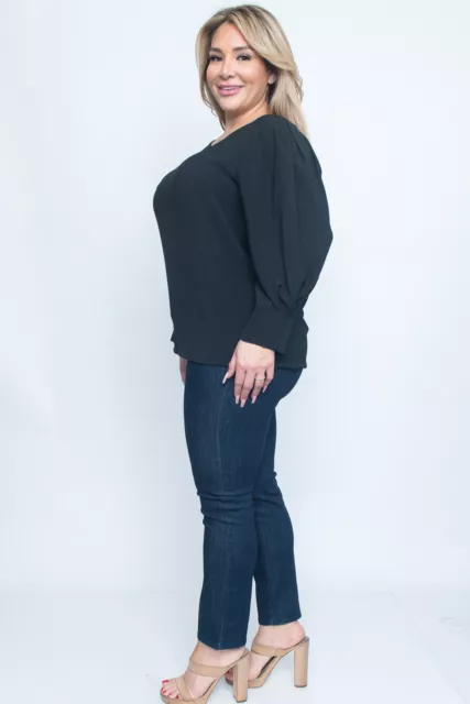 Womens Plus Size Black Long Sleeve Top 2XL Puff Sleeve 2