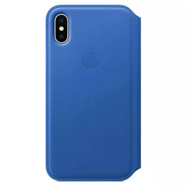 Original Apple Leder Folio Geldbörse Etui Abdeckung für iPhone X - Elektrisch Blau - Neu 2