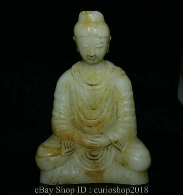 9.2 " Old Chinese Natural White Jade Carved Dynasty Man People Sit Statue