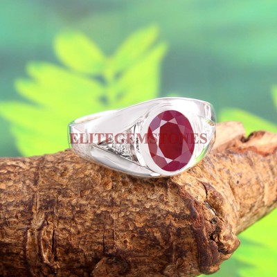 APS Naturel Pierre Précieuse Rubis Avec 925 Bague en Argent pour Hommes #AP232 