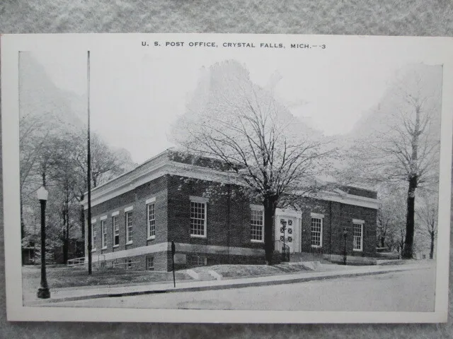 Vintage U.S. Post Office, Crystal Falls, Michigan Photo Postcard