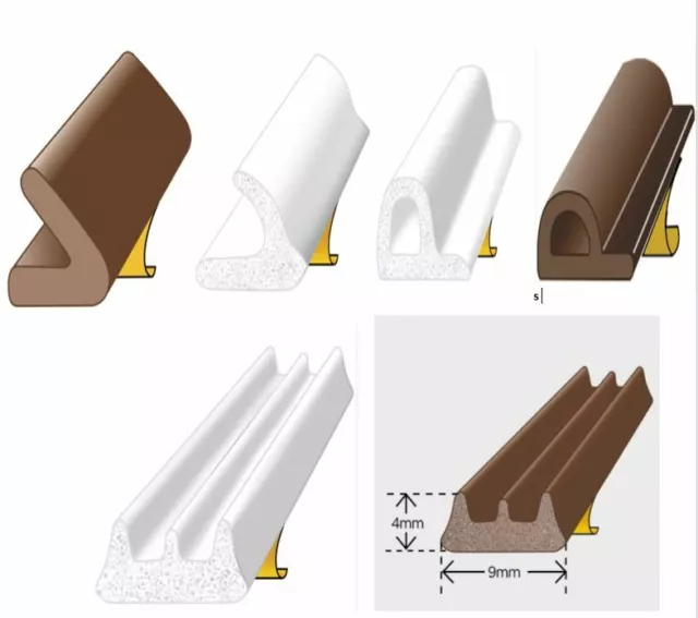 Exitex E/P/ V Profile Draught Excluder Self Adhesive Rubber Door Window Seal 5mt