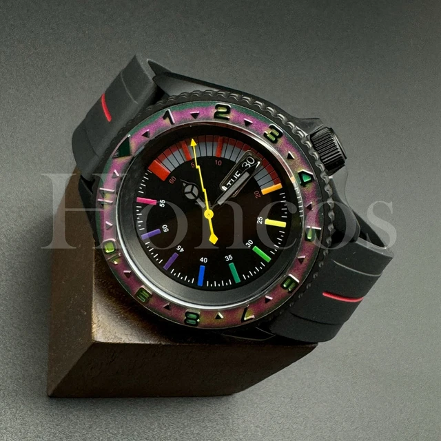 Custom Made Mods Watch SKX Style NH36 Auto Movement Rainbow YM 12H RB Hours B/RD