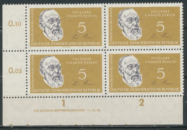 DDR 1960 Mi.-Nr. 795 DV 2 (4er Block) Ecke Eckrand Druckvermerk postfrisch / **