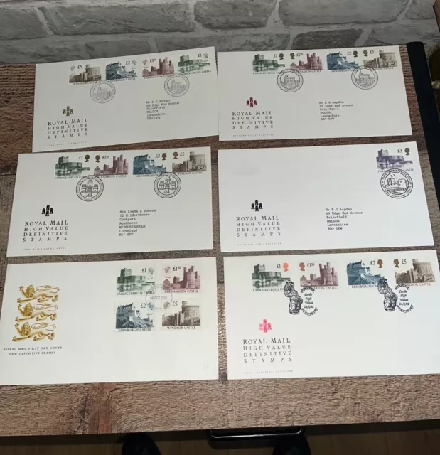 12 x GB FDC High Value Castle Definitives Rare Postmarks