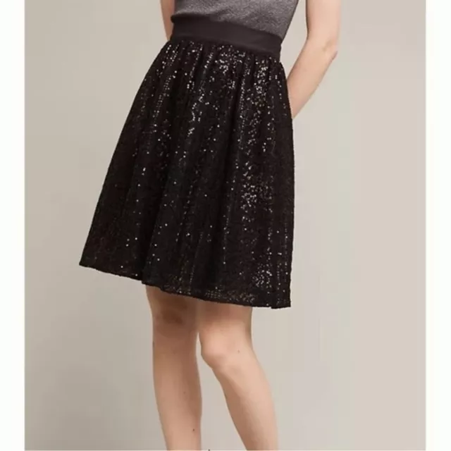 Anthropologie Eri + Ali Night Shimmer Black Motif Sequin Skirt, Size S NWOT 2