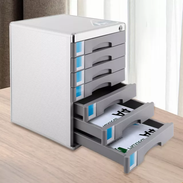 Office Filing Cabinet 7 Drawer Aluminum Alloy File Cabinet w/ Lock Desktop NEW