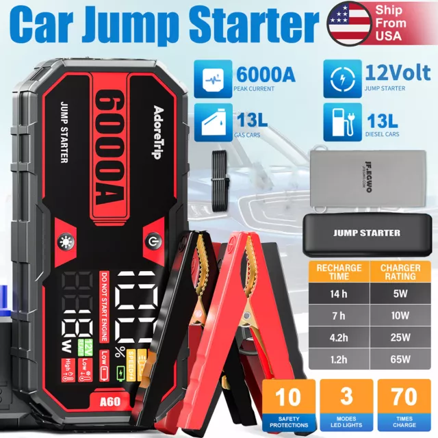 AdoreTrip 78000mAh 6000A Car Jump Starter Jumper Box Battery Booster Heavy Duty