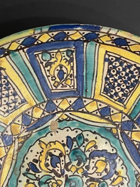 Marocco Piatto IN Maiolica Di Fez Rotonda Su Pieduccio XIX 36 CM 3