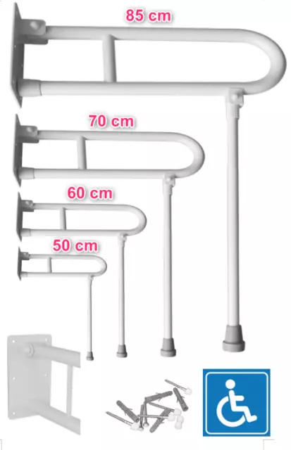 Klappgriff Griff  am WC mit Stützbein Aufstehhilfe Haltegriffe Weiß Bad 50-85 cm