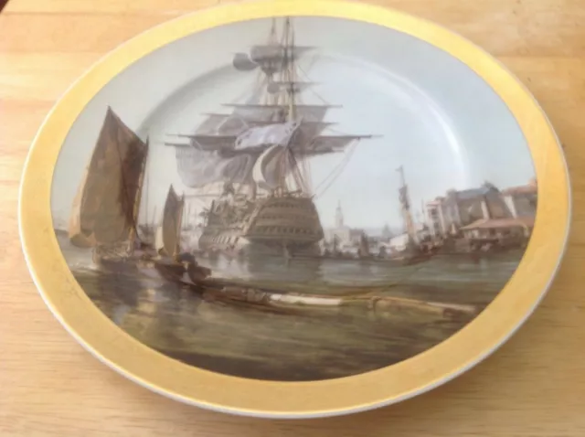 Fine Porcelain Tall Ships With Gilt Trim Large  Plate / Platter