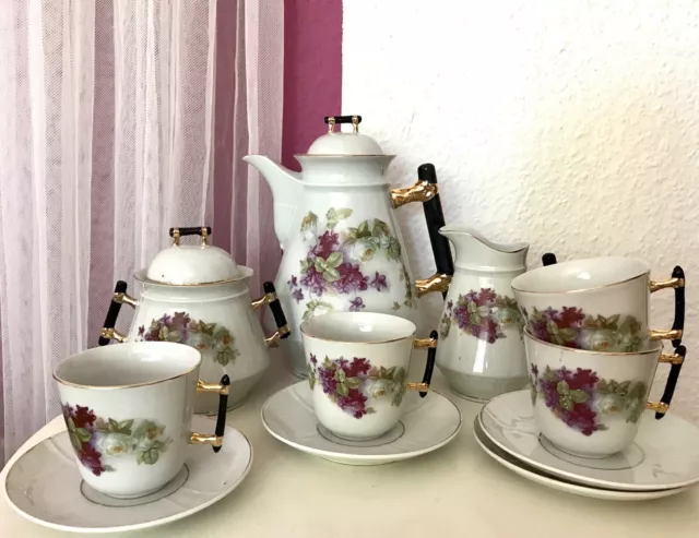 Antik Jugendstil Porzellan Kaffeeservice 4 Personen Wunderschön! Rosen Muster