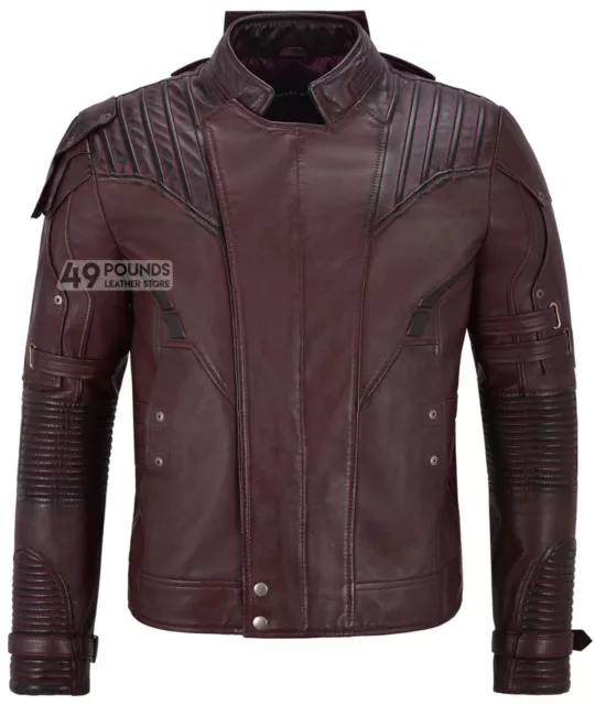 Guardians Of Galaxy 2 Men's Leather Jacket Cherry Star Lord Pratt Jacket 4095