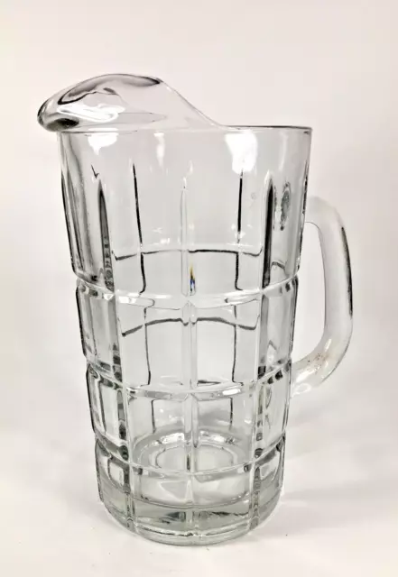 Vintage Anchor Hocking Manchester Heavy Clear Glass Tartan Pitcher 50 oz 9" Tall