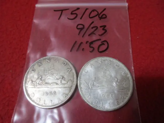 1966 Canada 2/TWO/II Circulated Silver VOYAGEUR Dollars  0.6000oz ASW     #T5106