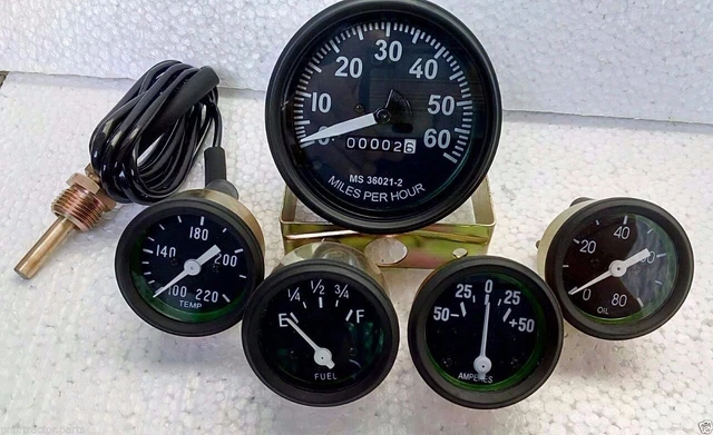 Willys MB Jeep Ford GPW CJ - Speedometer Temp Oil Fuel Amp Gauges Kit -Black2