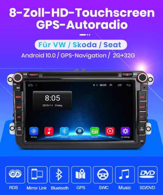 8" Android 10.0 Autoradio GPS Navi DVD RDS DAB+ WiFi Für VW Golf 5 6 Passat EOS 3