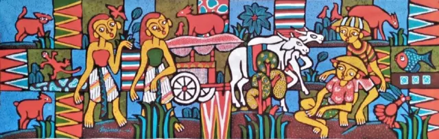 Batik Villaggio Orizzontale Indonesiano ' Tecnica Painting 45X150