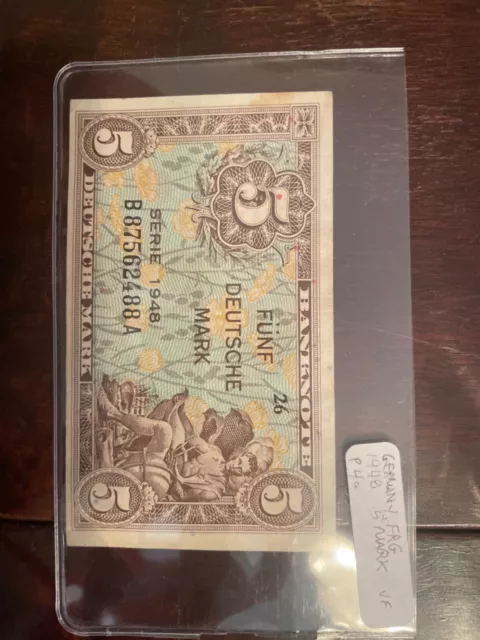 Germany 5 Funf Deutsche Mark 1948 World Banknote Currency Paper Money LOOK
