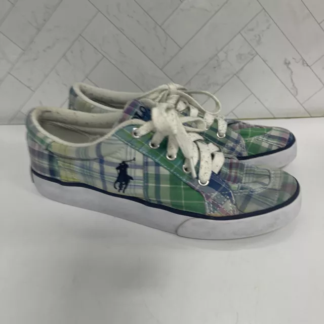 Polo Ralph Lauren Canvas Shoes Plaid Pink/Green/Yellow Size 5