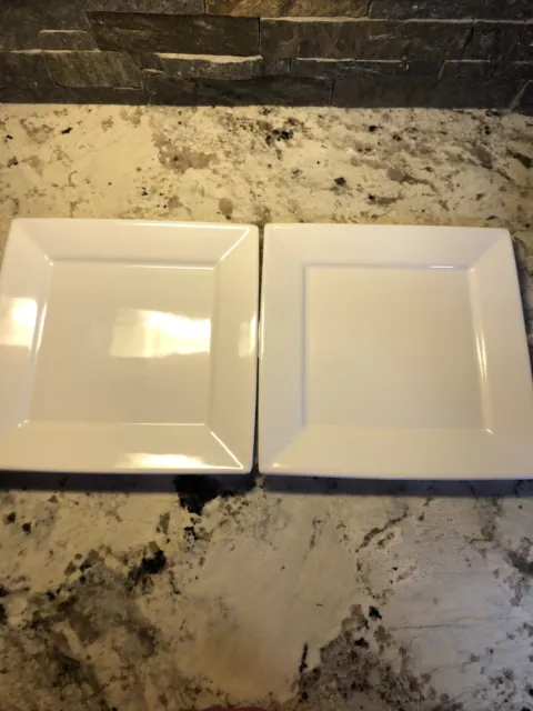 Threshold PORCELAIN WHITE Square Dinner Plates set of 2 10.5”