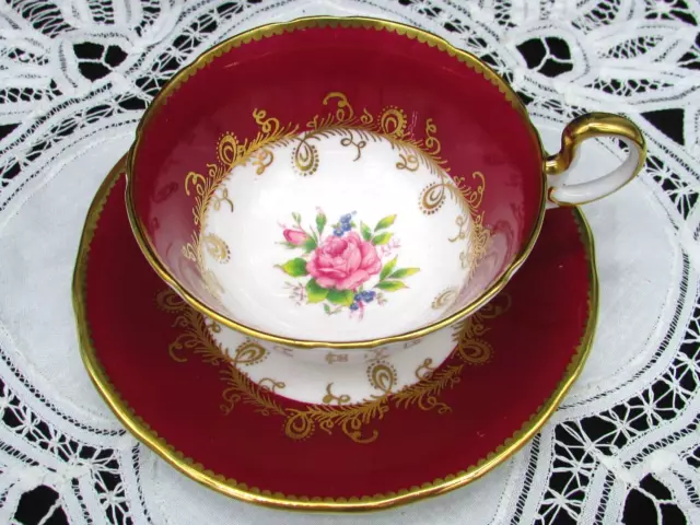 Aynsley Pink Rose Blue Forget Me Not Swirled Gold Red Tea Cup And Saucer