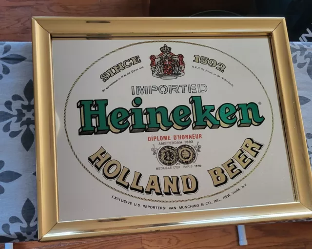 Heineken Imported Holland Beer Mirror Bar Ad Wall Hanging Vintage Sign 18x15"