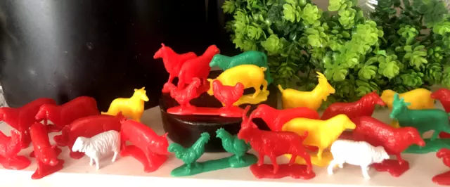 Lot 26 Vtg 1970s TIM MEE Plastic FARM ANIMALS FIGURE Figurine TOY Red Yellow Grn