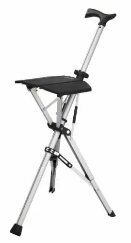 BLACK-NEW Ta-Da Chair Folding Aluminium Tripod Cane Chair Portable Walking Stick