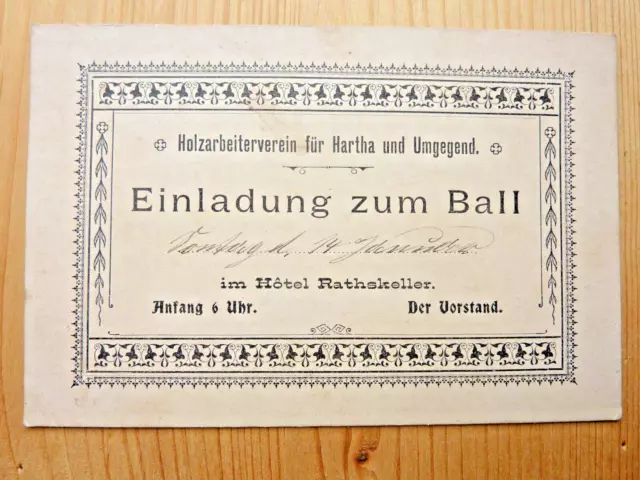 originale alte Einladung Holzarbeiterverein Hartha um 1900