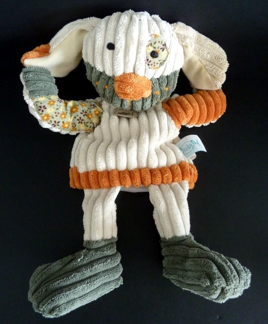 77. DOUDOU MARIONNETTE BABY NAT CHIEN LAPIN écru gris vert orange patchwork - BE