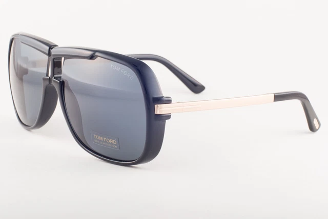 Tom Ford CAINE 800 01A Shiny Black Gold / Gray Sunglasses TF800 01A 62mm