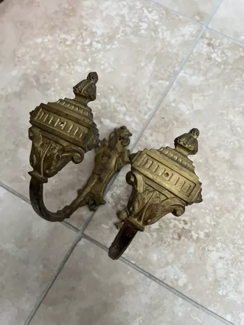 Pair of Antique French Gilded Metal Curtain Tie Backs. Stamped