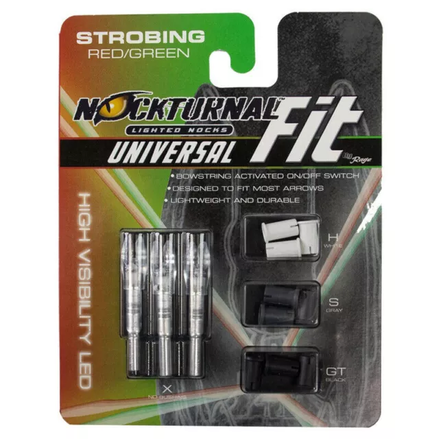 Rage Nockturnal Fit Universal Lighted Nocks, 3 pack, Strobing Red Green